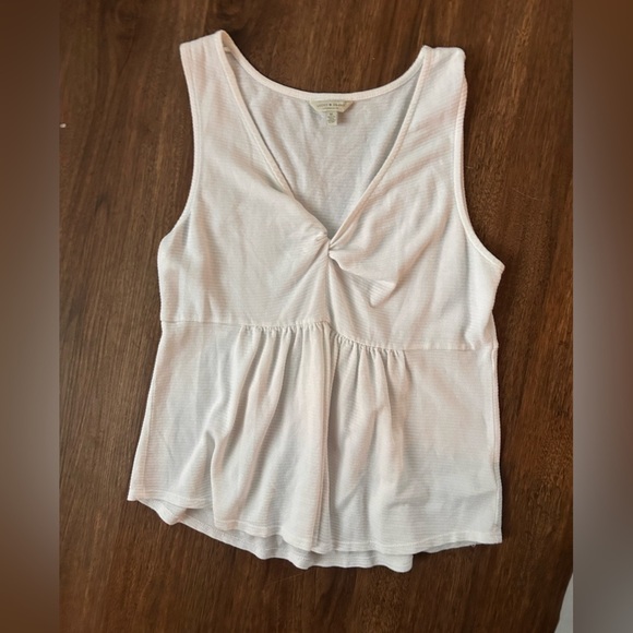 LUCKY BRAND Babydoll Peplum Tank Top Twisted V Neck Ribbed Ivory Casual Y2K | M - Picture 3 of 10